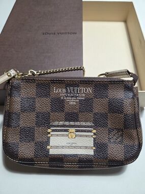 Louis Vuitton Damier Ebene Mini Pochette with Trunk Motif - Brown & Cream